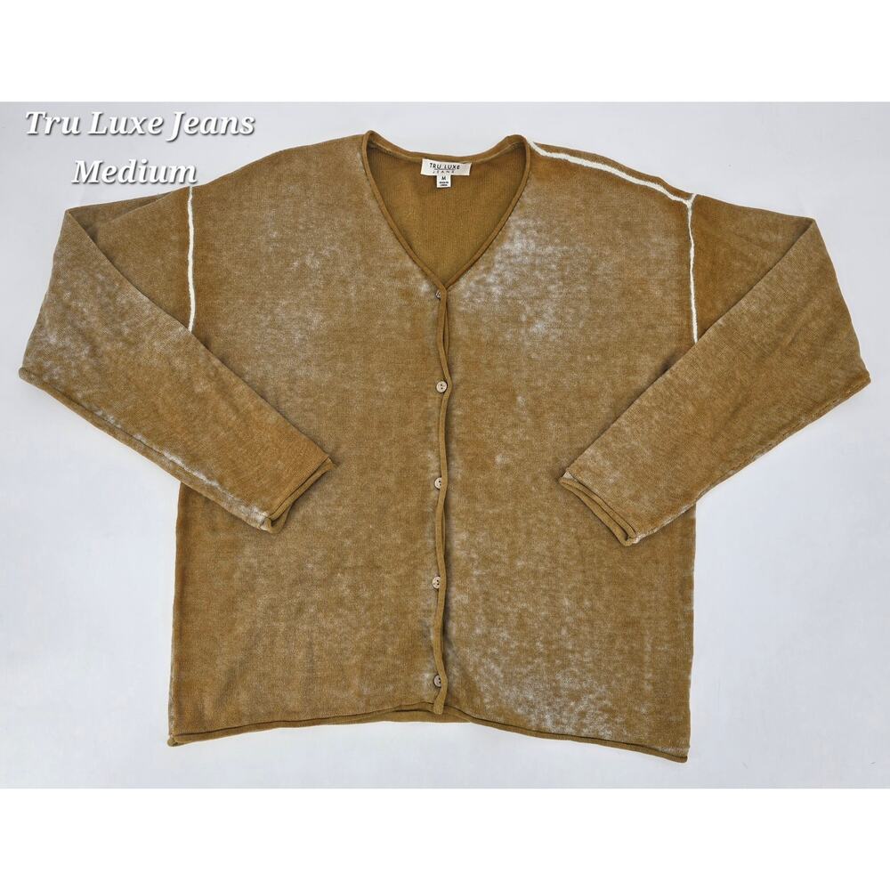 Tru‎ Luxe Jeans Bronze Mineral Wash Cotton Cardigan Sweater M Boho Minimalist